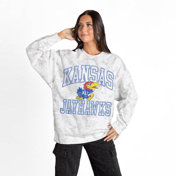 Women's Gameday Couture Ash Kansas Jayhawks Whiteout Premium Fleece Camo Sweatshirt