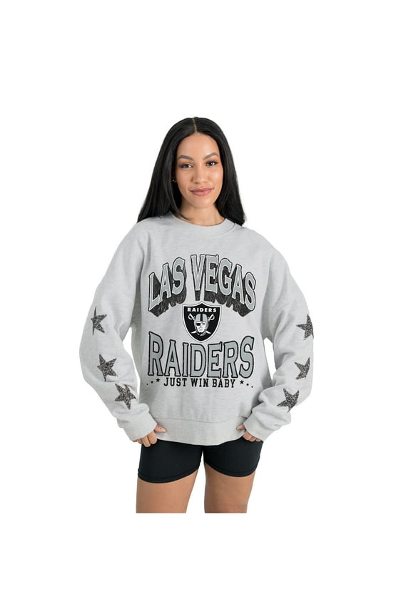 Women's Gameday Couture  Ash Las Vegas Raiders Resilience Relaxed Rhinestone Pullover Sweatshirt
