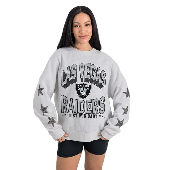 Women's Gameday Couture Ash Las Vegas Raiders Resilience Relaxed Rhinestone Pullover Sweatshirt