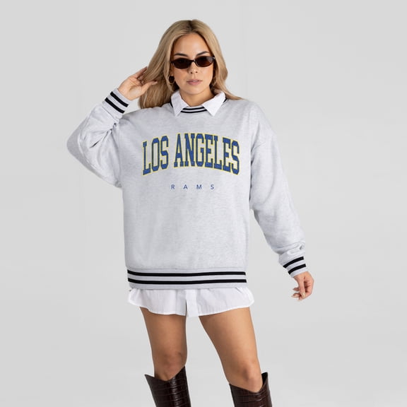 Women's Gameday Couture Ash Los Angeles Rams Oversized Easy Energy Ringer Stripe Sweatshirt