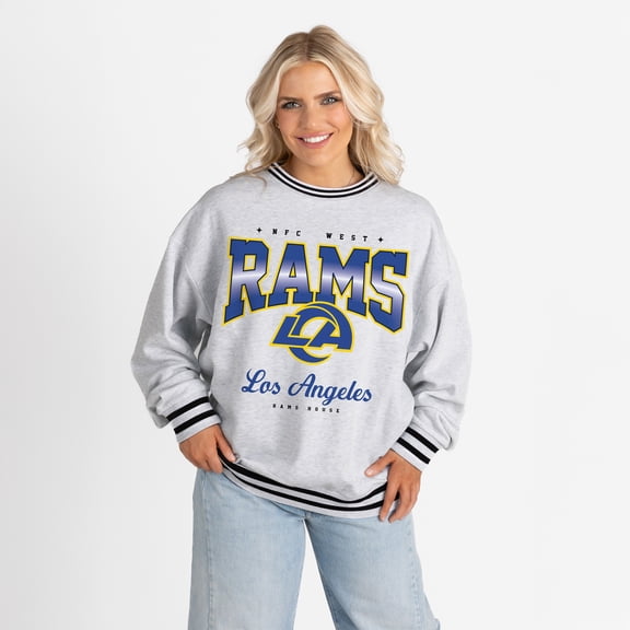 Women's Gameday Couture Ash Los Angeles Rams Oversized Gridiron Drive Ringer Sweatshirt