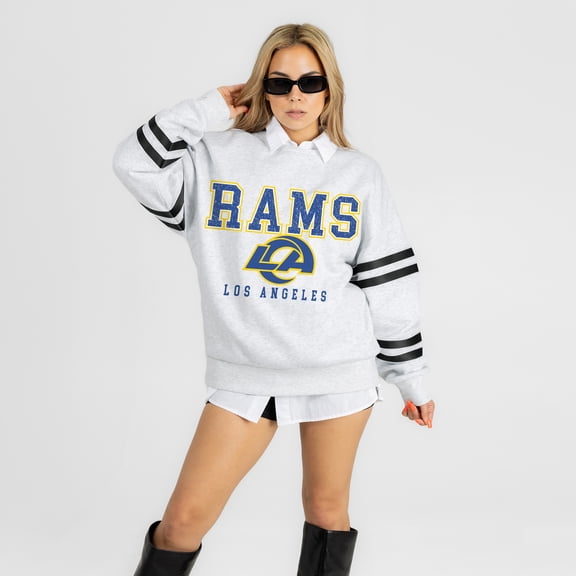 Women's Gameday Couture Ash Los Angeles Rams Stadium Stripes Oversized Fleece Sweatshirt