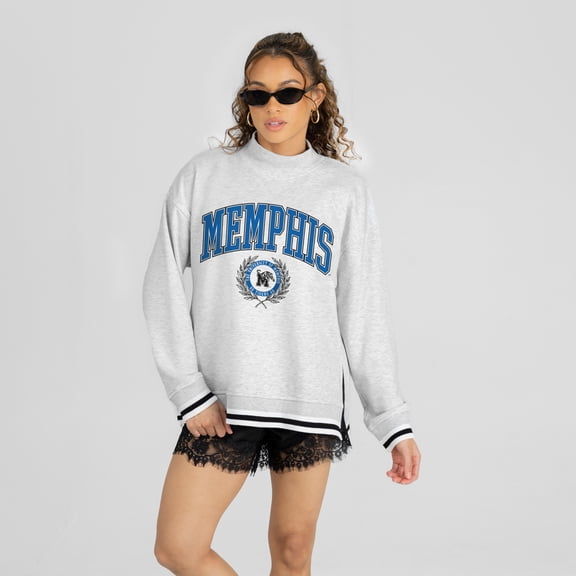 Women's Gameday Couture Ash Memphis Tigers Rally Point Contrast Stripe Mock Neck Sweatshirt