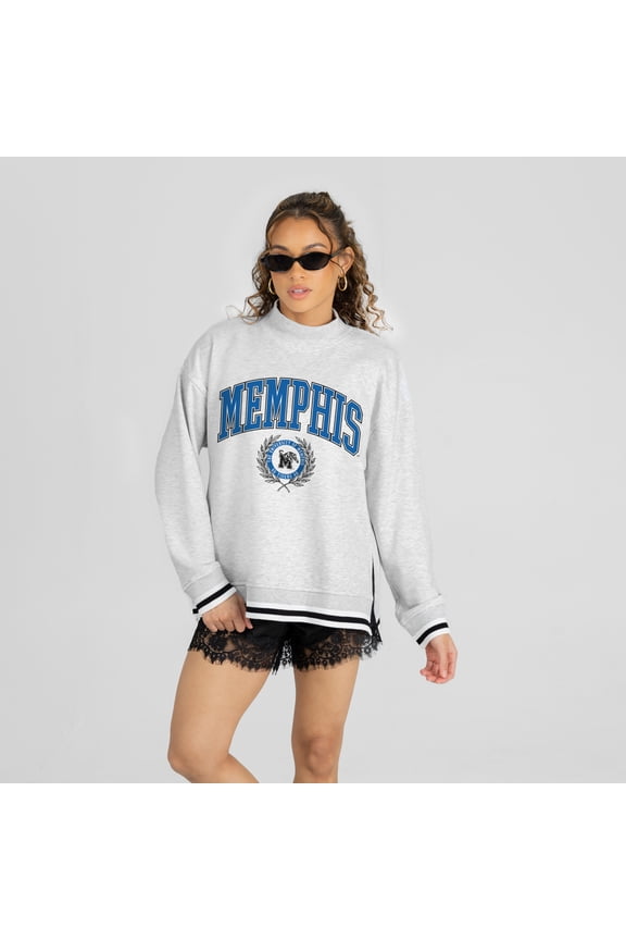 Women's Gameday Couture Ash Memphis Tigers Rally Point Contrast Stripe Mock Neck Sweatshirt