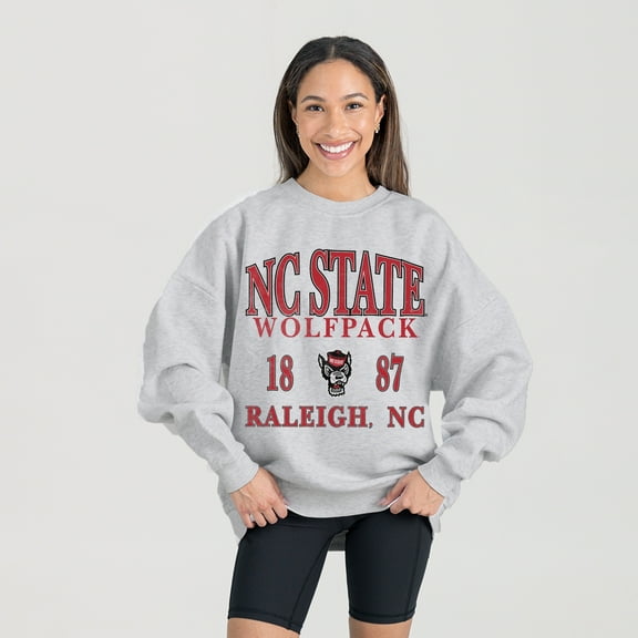 Women's Gameday Couture Ash NC State Wolfpack Premium Fleece Pullover Sweatshirt