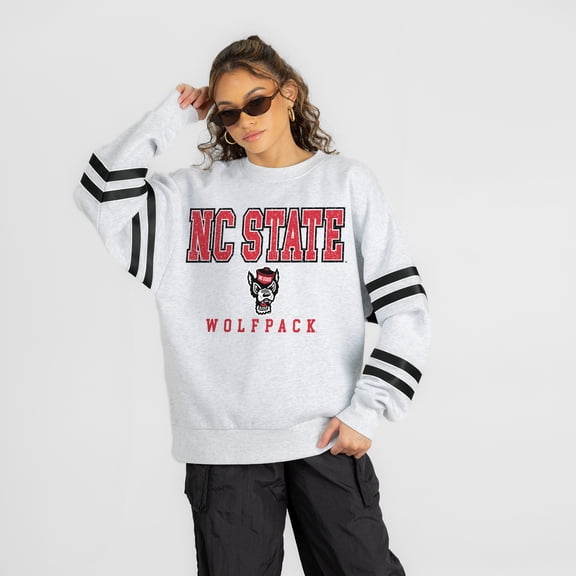 Women's Gameday Couture Ash NC State Wolfpack Stadium Stripes Oversized Fleece Sweatshirt