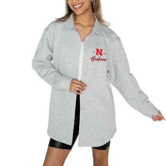 Women's Gameday Couture Ash Nebraska Huskers Foundation Full-Button Long Sleeve Overshirt
