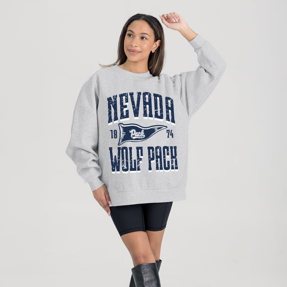Women's Gameday Couture Ash Nevada Wolf Pack Oversized Pennant Pride Premium Fleece Sweatshirt