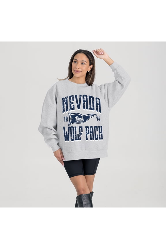 Women's Gameday Couture Ash Nevada Wolf Pack Oversized Pennant Pride Premium Fleece Sweatshirt