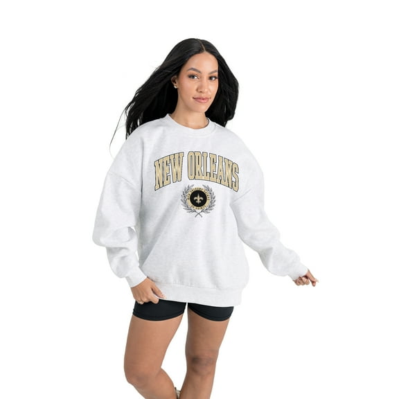 Women's Gameday Couture Ash New Orleans Saints Traditional Logo Oversized Premium Fleece Pullover Sweatshirt