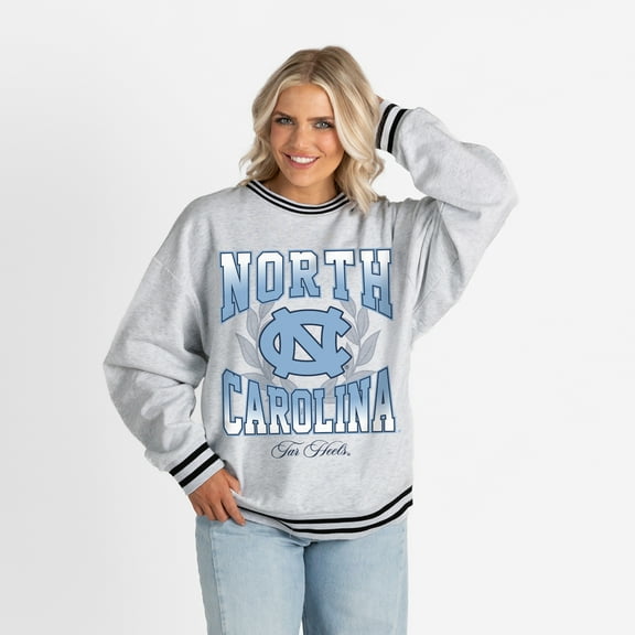 Women's Gameday Couture Ash North Carolina Tar Heels Oversized Fade Route Ringer Stripe Sweatshirt