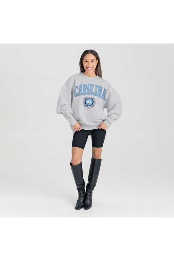 Women's Gameday Couture Ash North Carolina Tar Heels Oversized Tradition Refined Premium Fleece Sweatshirt