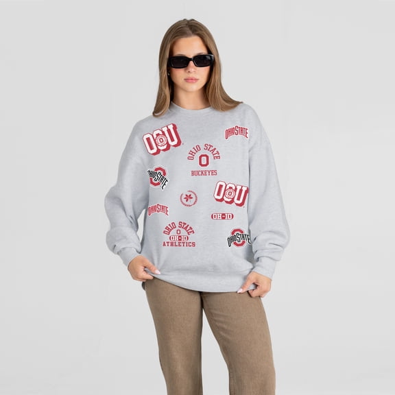 Women's Gameday Couture Ash Ohio State Buckeyes All In Repeat Oversized Premium Drop Shoulder Sweatshirt
