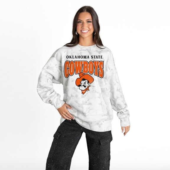 Women's Gameday Couture Ash Oklahoma State Cowboys Rally Ready Premium Fleece Camo Sweatshirt