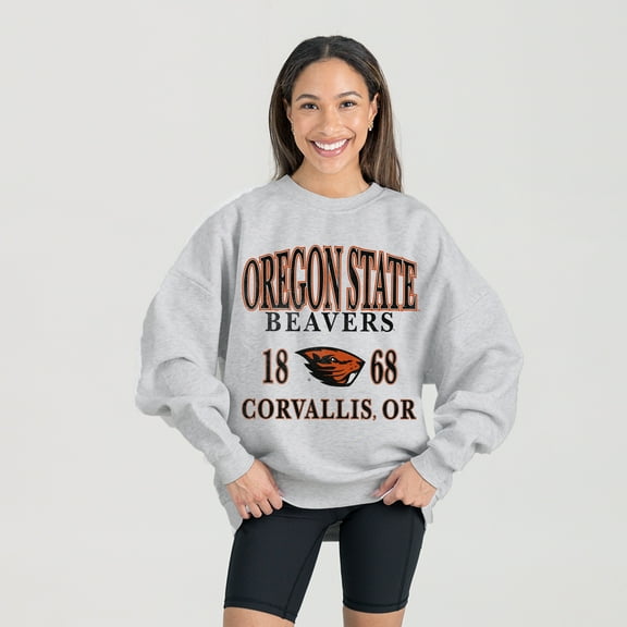 Women's Gameday Couture Ash Oregon State Beavers Premium Fleece Pullover Sweatshirt