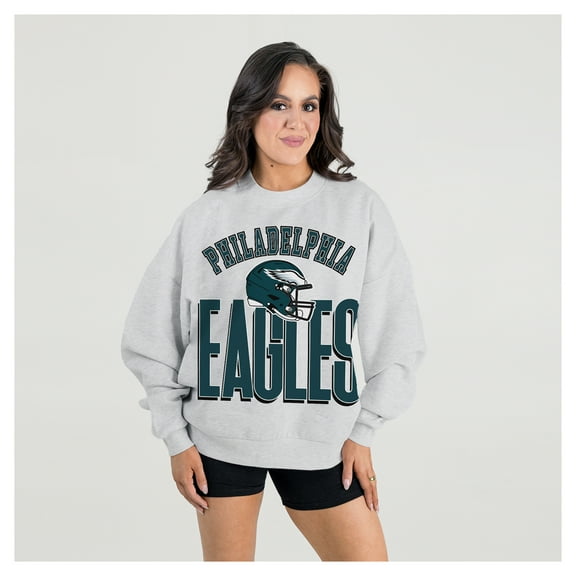 Women's Gameday Couture  Ash Philadelphia Eagles Fierce Focus Premium Oversized Fleece Pullover Sweatshirt