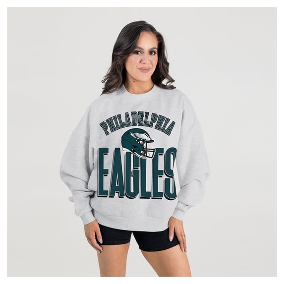 Women's Gameday Couture Ash Philadelphia Eagles Fierce Focus Premium Oversized Fleece Pullover Sweatshirt