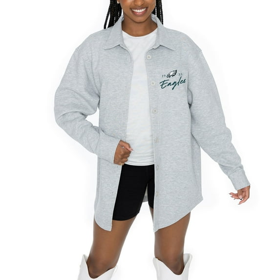 Women's Gameday Couture Ash Philadelphia Eagles Full-Button Long Sleeve Overshirt