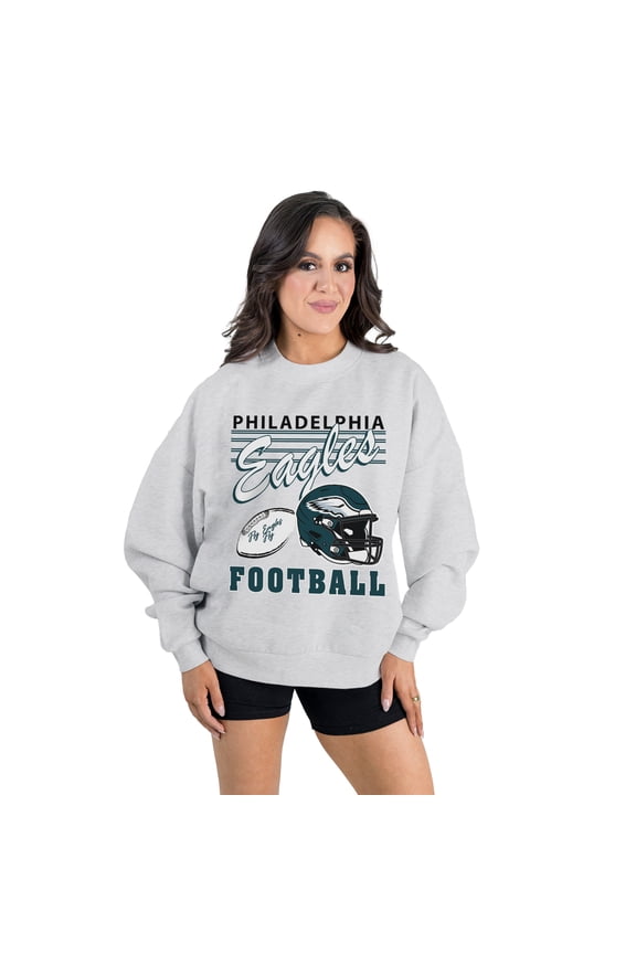Women's Gameday Couture Ash Philadelphia Eagles Home Turf Oversized Premium Fleece Pullover Sweatshirt