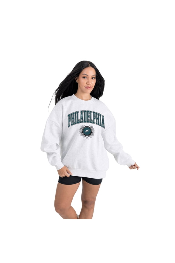 Women's Gameday Couture Ash Philadelphia Eagles Traditional Logo Oversized Premium Fleece Pullover Sweatshirt