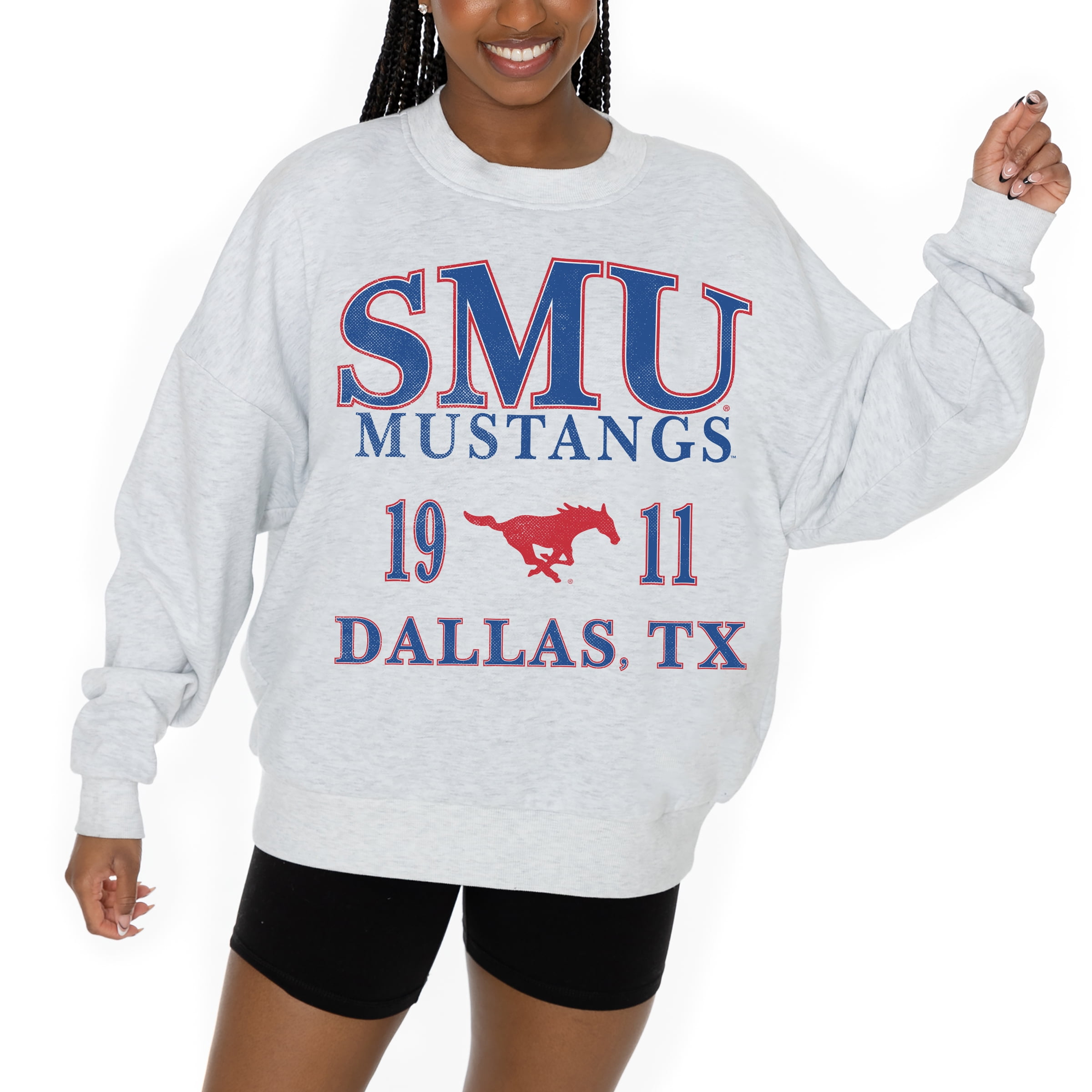 Women s Gameday Couture Ash SMU Mustangs Premium Fleece Pullover Sweatshirt Walmart
