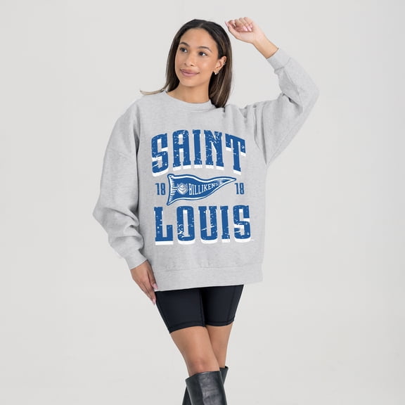 Women's Gameday Couture Ash Saint Louis Billikens Oversized Pennant Pride Premium Fleece Sweatshirt