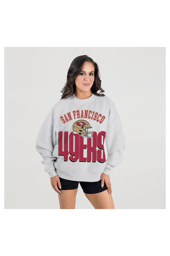 Women's Gameday Couture Ash San Francisco 49ers Fierce Focus Premium Oversized Fleece Pullover Sweatshirt