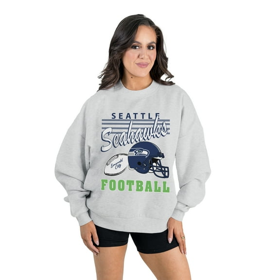 Women's Gameday Couture Ash Seattle Seahawks Home Turf Oversized Premium Fleece Pullover Sweatshirt