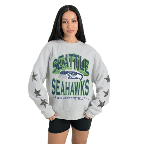 Women's Gameday Couture  Ash Seattle Seahawks Resilience Relaxed Rhinestone Pullover Sweatshirt