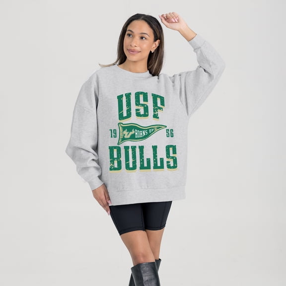 Women's Gameday Couture Ash South Florida Bulls Oversized Pennant Pride Premium Fleece Sweatshirt