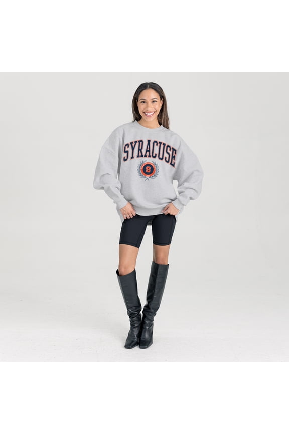 Women's Gameday Couture Ash Syracuse Orange Oversized Tradition Refined Premium Fleece Sweatshirt