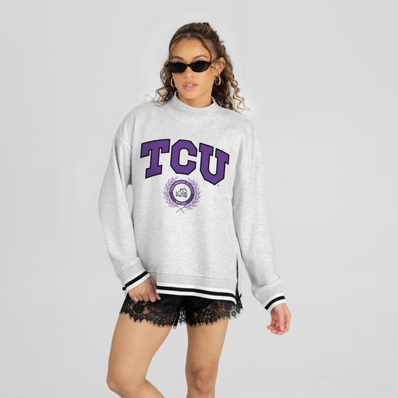 Women's Gameday Couture Ash TCU Horned Frogs Rally Point Contrast Stripe Mock Neck Sweatshirt