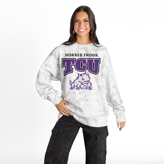 Women's Gameday Couture Ash TCU Horned Frogs Rally Ready Premium Fleece Camo Sweatshirt