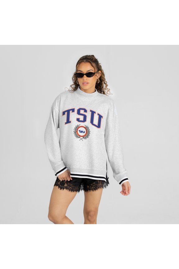 Women's Gameday Couture Ash Tennessee State Tigers Rally Point Contrast Stripe Mock Neck Sweatshirt