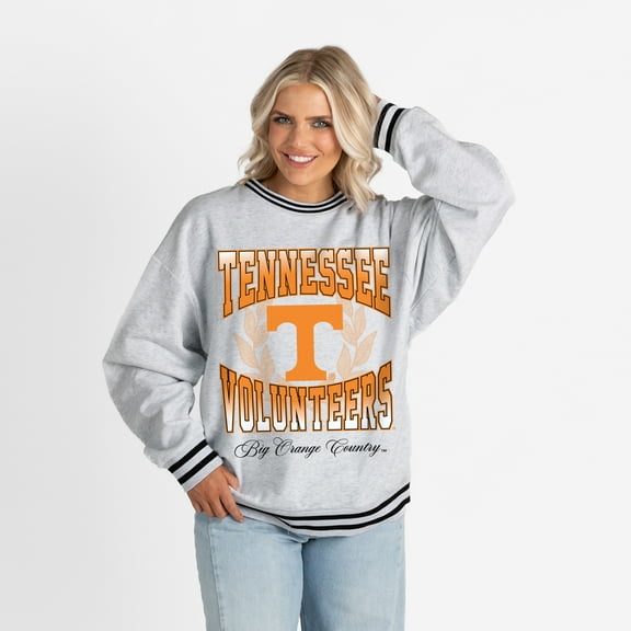 Women's Gameday Couture Ash Tennessee Volunteers Oversized Fade Route Ringer Stripe Sweatshirt