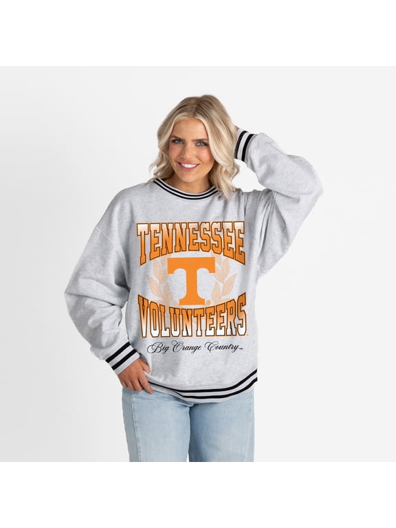 Women's Gameday Couture Ash Tennessee Volunteers Oversized Fade Route Ringer Stripe Sweatshirt