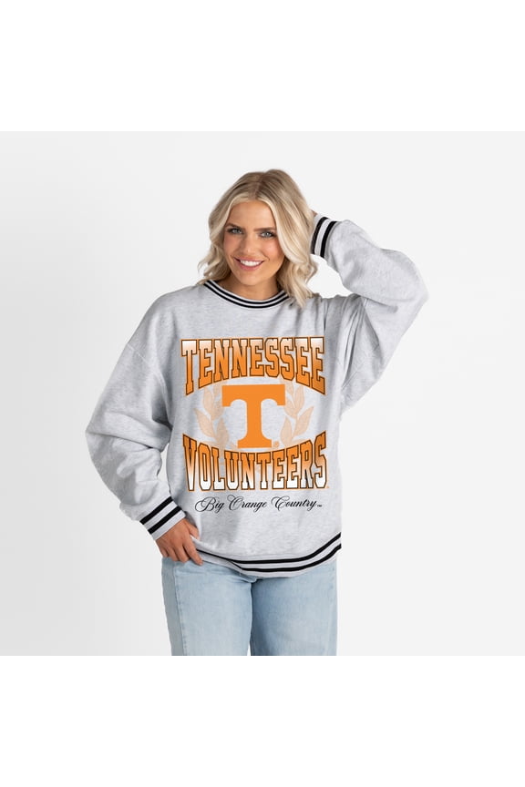 Women's Gameday Couture Ash Tennessee Volunteers Oversized Fade Route Ringer Stripe Sweatshirt