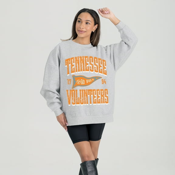 Women's Gameday Couture Ash Tennessee Volunteers Oversized Pennant Pride Premium Fleece Sweatshirt