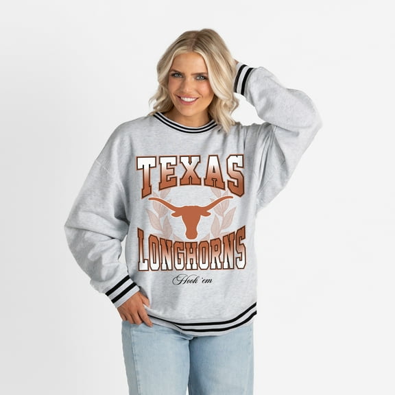 Women's Gameday Couture Ash Texas Longhorns Oversized Fade Route Ringer Stripe Sweatshirt