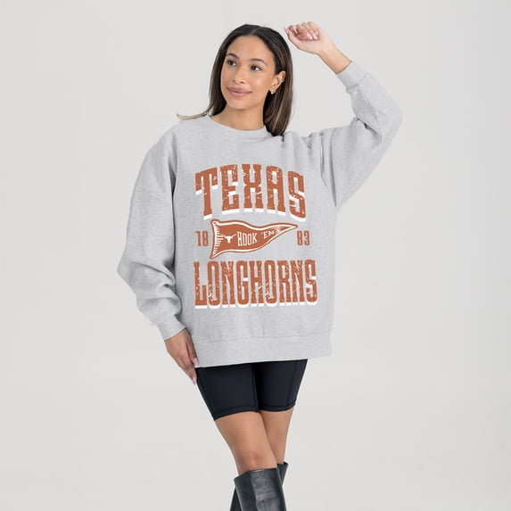 Women's Gameday Couture Ash Texas Longhorns Oversized Pennant Pride Premium Fleece Sweatshirt