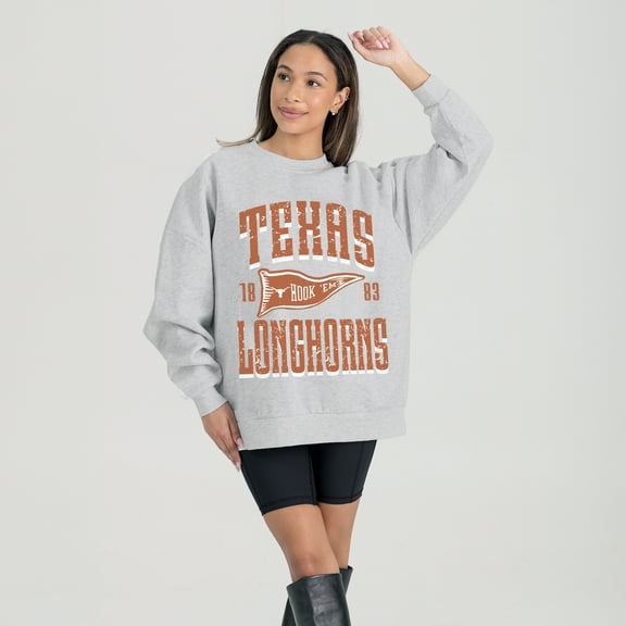 Women's Gameday Couture Ash Texas Longhorns Oversized Pennant Pride Premium Fleece Sweatshirt