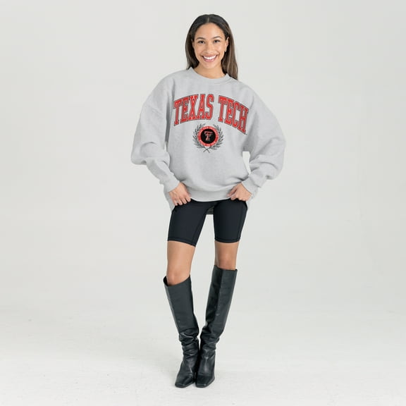 Women's Gameday Couture Ash Texas Tech Red Raiders Oversized Tradition Refined Premium Fleece Sweatshirt