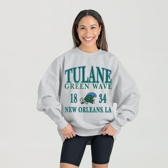 Women's Gameday Couture Ash Tulane Green Wave Premium Fleece Pullover Sweatshirt