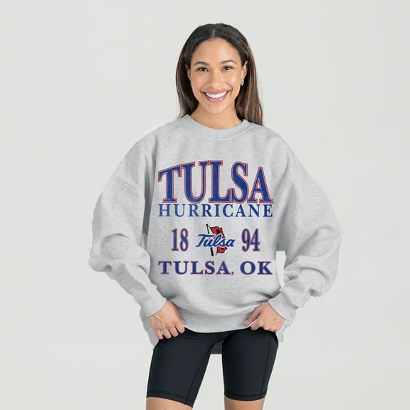 Women's Gameday Couture Ash Tulsa Golden Hurricane Premium Fleece Pullover Sweatshirt