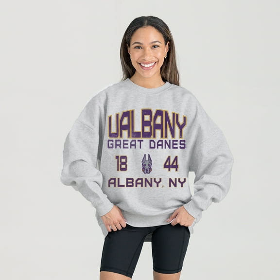 Women's Gameday Couture Ash UAlbany Great Danes Premium Fleece Pullover Sweatshirt