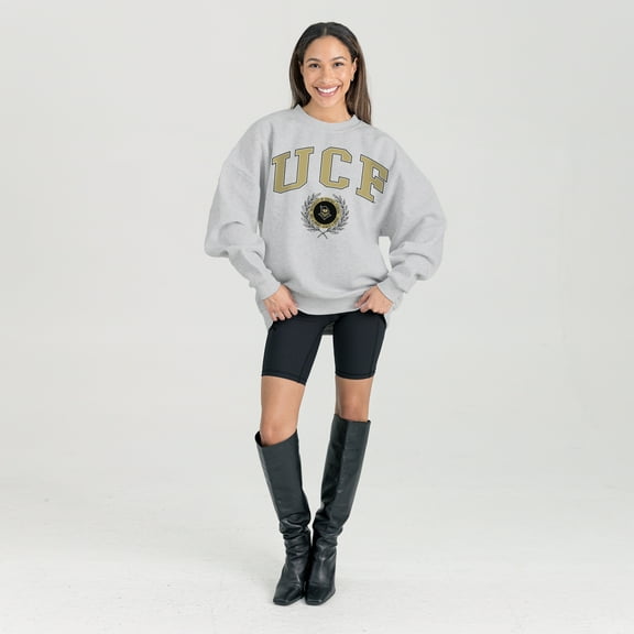 Women's Gameday Couture Ash UCF Knights Oversized Tradition Refined Premium Fleece Sweatshirt