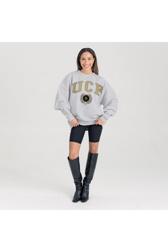 Women's Gameday Couture Ash UCF Knights Oversized Tradition Refined Premium Fleece Sweatshirt