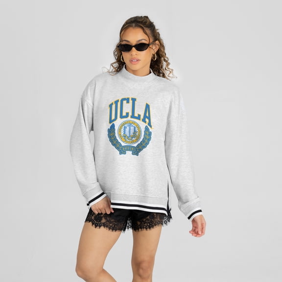 Women's Gameday Couture Ash UCLA Bruins Rally Point Contrast Stripe Mock Neck Sweatshirt