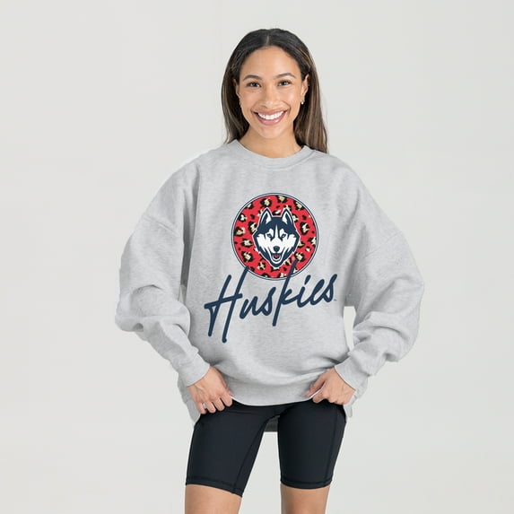 Women's Gameday Couture Ash UConn Huskies Premium Fleece Pullover Sweatshirt