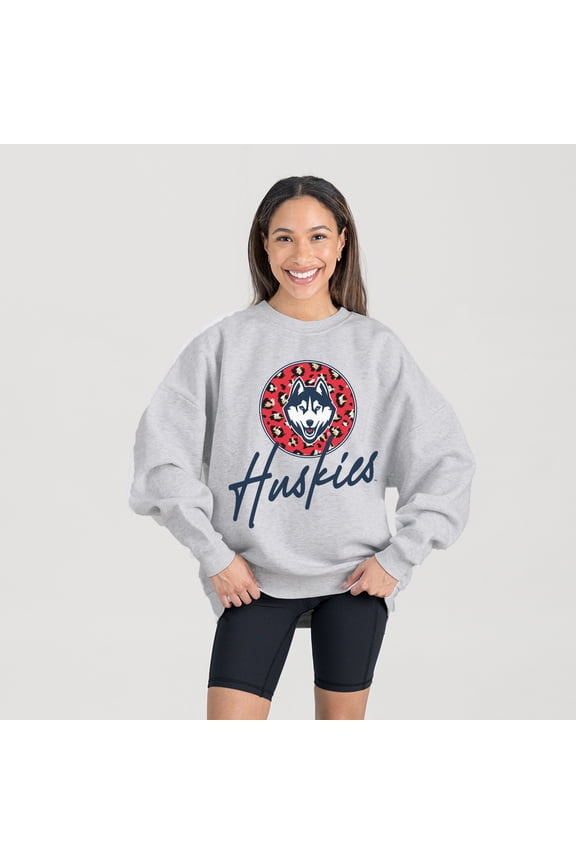 Women's Gameday Couture Ash UConn Huskies Premium Fleece Pullover Sweatshirt